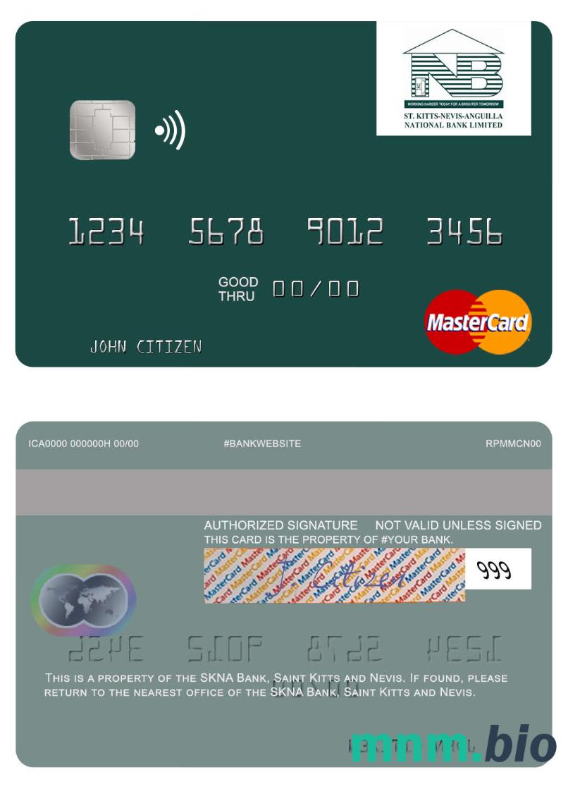 Saint Kitts and Nevis SKNA Bank przykład karty mastercard w formacie PSD